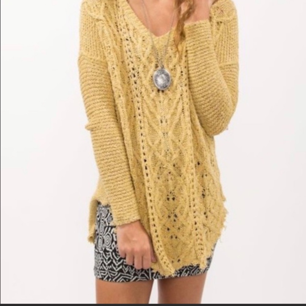 Free People Cross My Heart V Neck Yellow Sweater